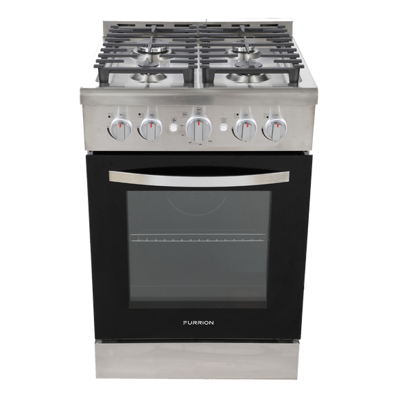 FURRION 24" RV STAINLESS FREESTANDING GAS RANGE WITH BLACK GLASS OVEN DOOR
