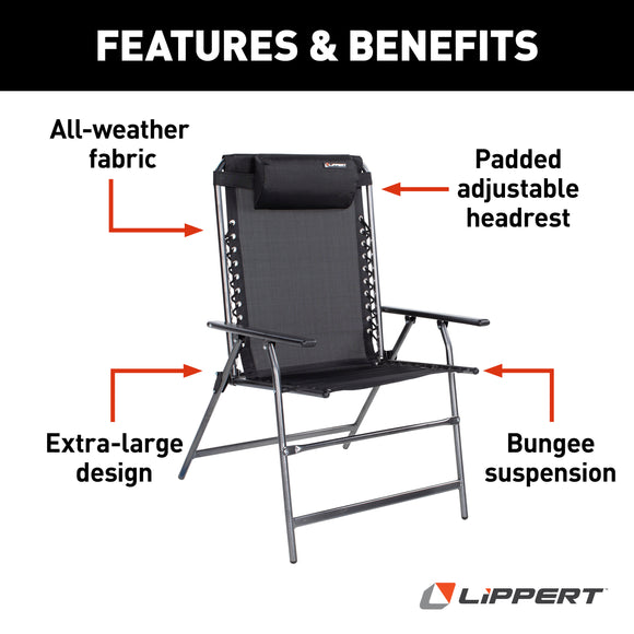 Lippert XL All Weather Mesh Bungee Deck Chair - Black
