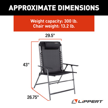 Lippert XL All Weather Mesh Bungee Deck Chair - Black - hover