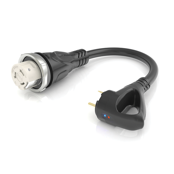 Furrion Pigtail Adapter - 50A Connector to 30A Plug, Black #FP5030R-SB