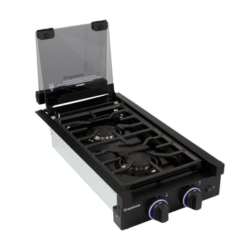 Greystone by Furrion 2-Burner Gas RV Cooktop with Flame Sense (FFD) - 12", Glass Cover #GGH12D2MA1B-BL