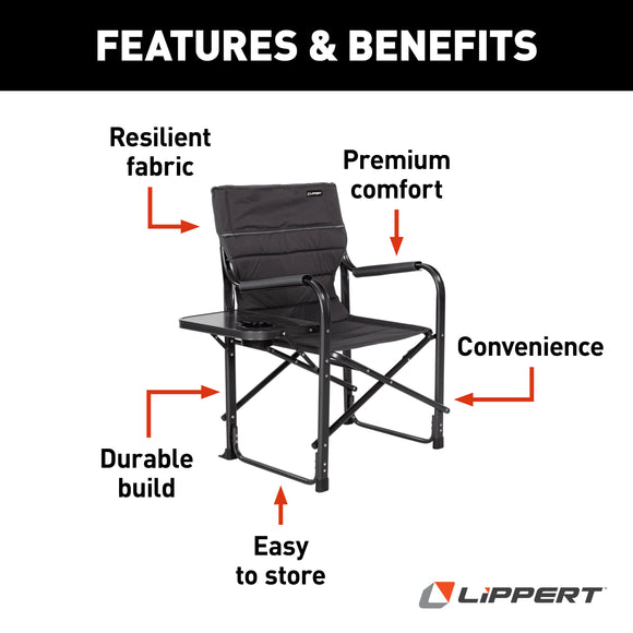 Lippert Scout Directors Chair w/ Side Table - Dark Grey