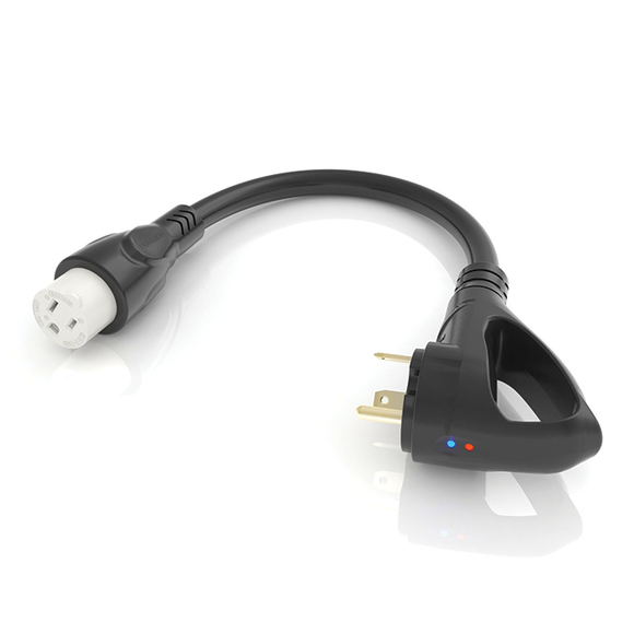 Furrion Pigtail Adapter - 15A Connector to 30A Plug, Black #FP1530R-SB